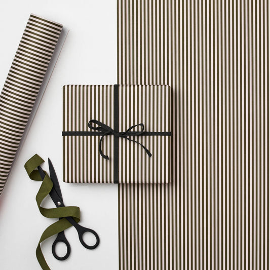 Moss Green Thin Stripe Gift Wrap